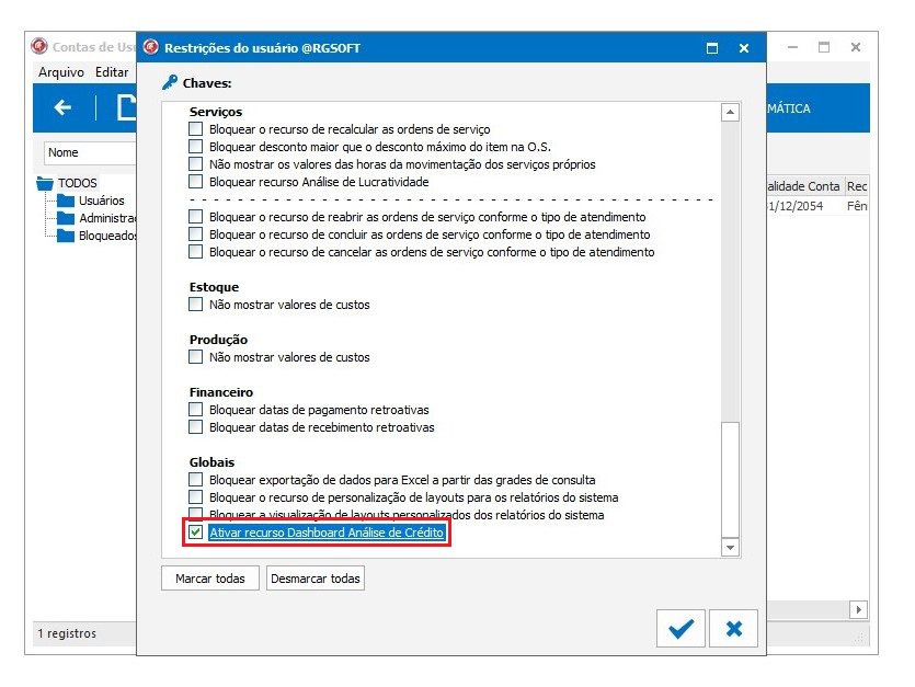 Sistema de Gestão RGsoft Fênix Restrições de Usuário